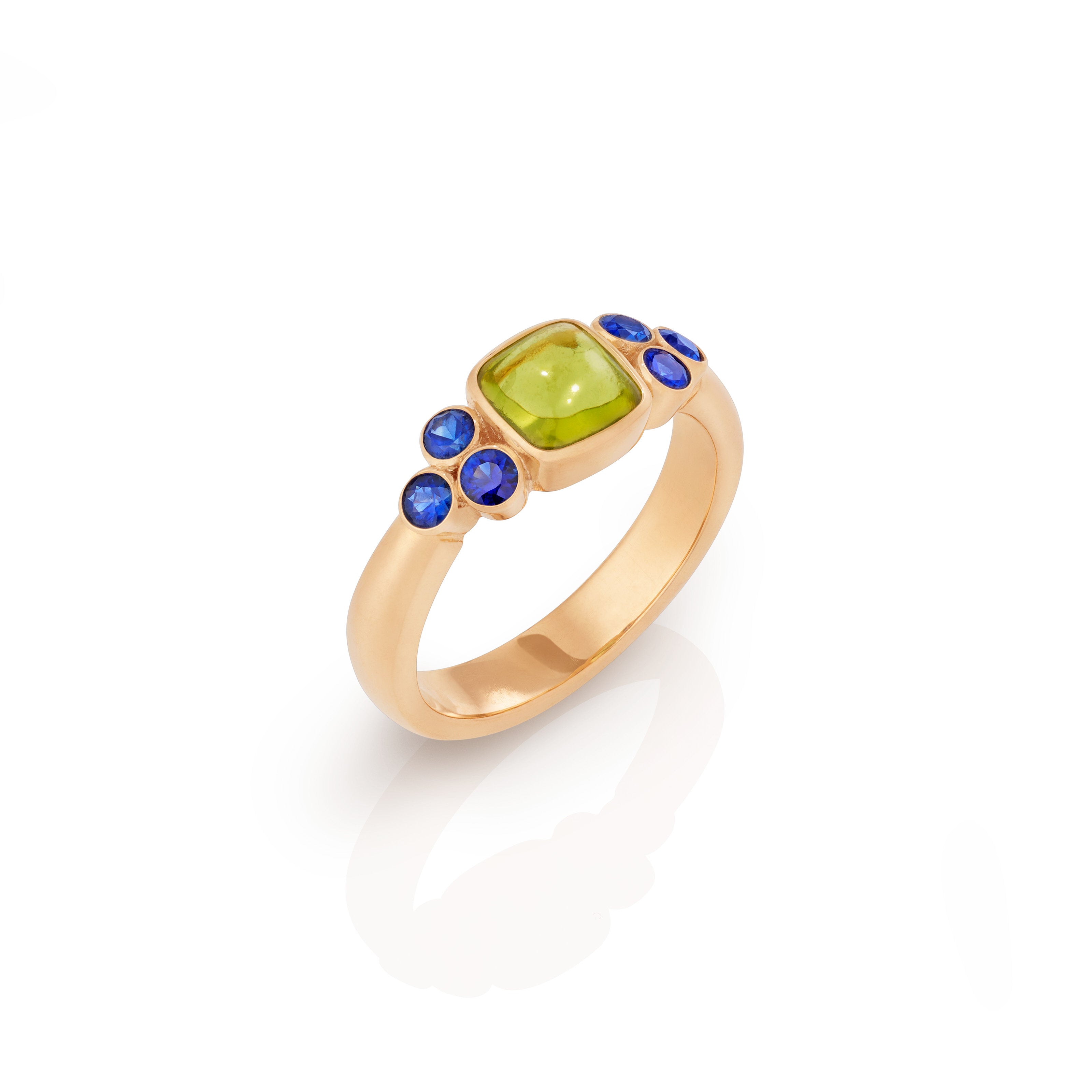 Nora Peridot &amp; Blue faceted Sapphires Yellow Gold