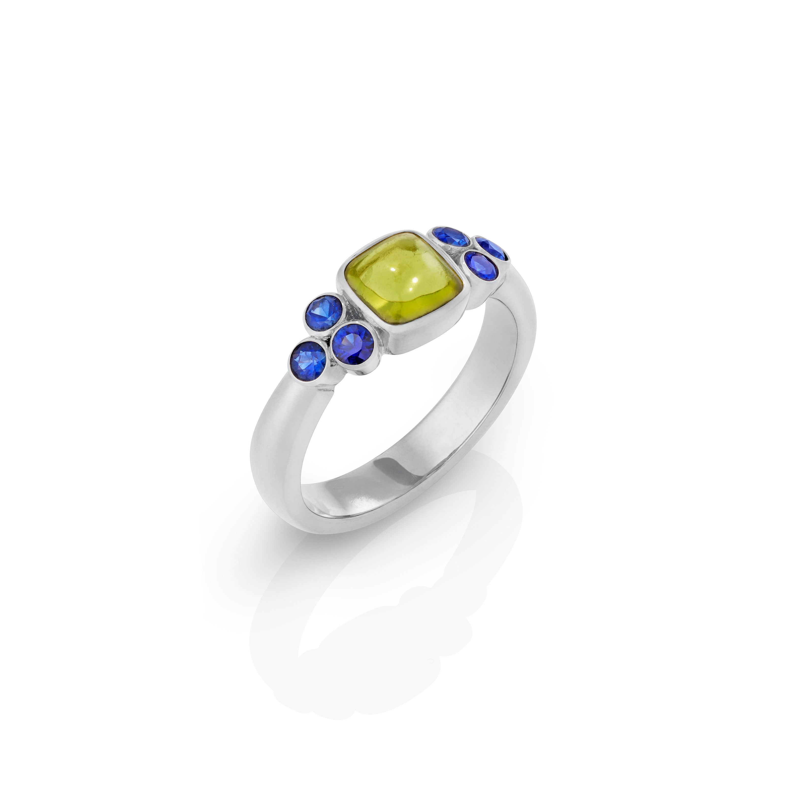Nora Peridot & Blue faceted Sapphires White Gold